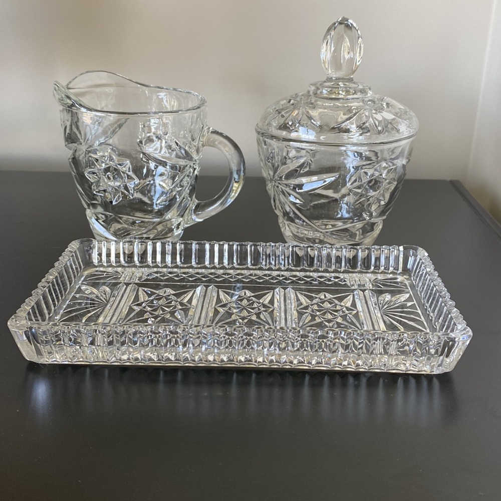 Vintage Anchor Hocking Star Of David Creamer, Sugar Bowl & Serving Tray Set! - Picture 3 of 7
